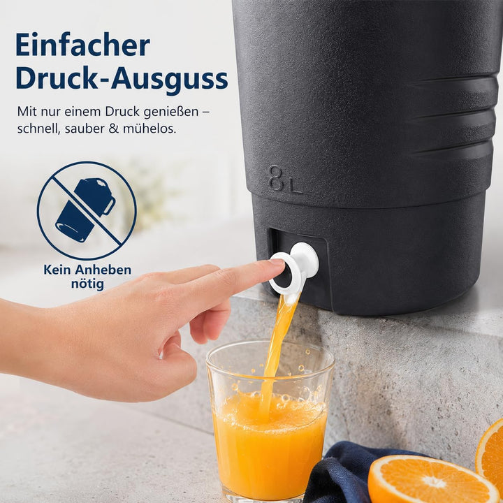 SISKEYCOOC 8L+1L Premium Getränkespender mit Hahn, Eiswürfelbehälter mit Deckel, Getränkekanister mi