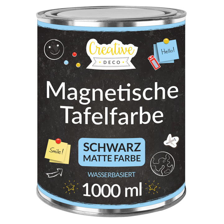 Creative Deco Magnetisch Schwarz Wandfarbe Kreidefarbe Tafelfarbe | 1000ml | 2 m² Effizienz mit 3 Sc