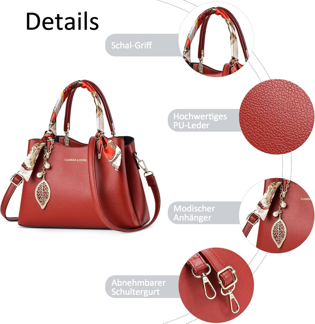 DORRISO Elegant Damen Handtasche Grosse Kapazität Schultertasche mit Einzigartigem Anhänger Umhänget