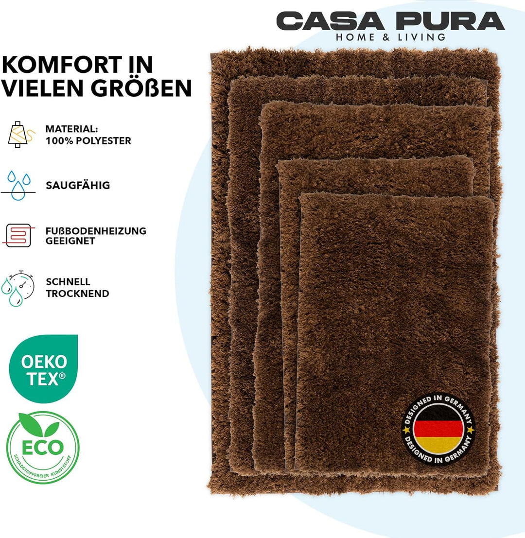 casa pura Badematte braun weicher, Flauschiger Badezimmerteppich in Shaggy Optik, Badvorleger rutsch