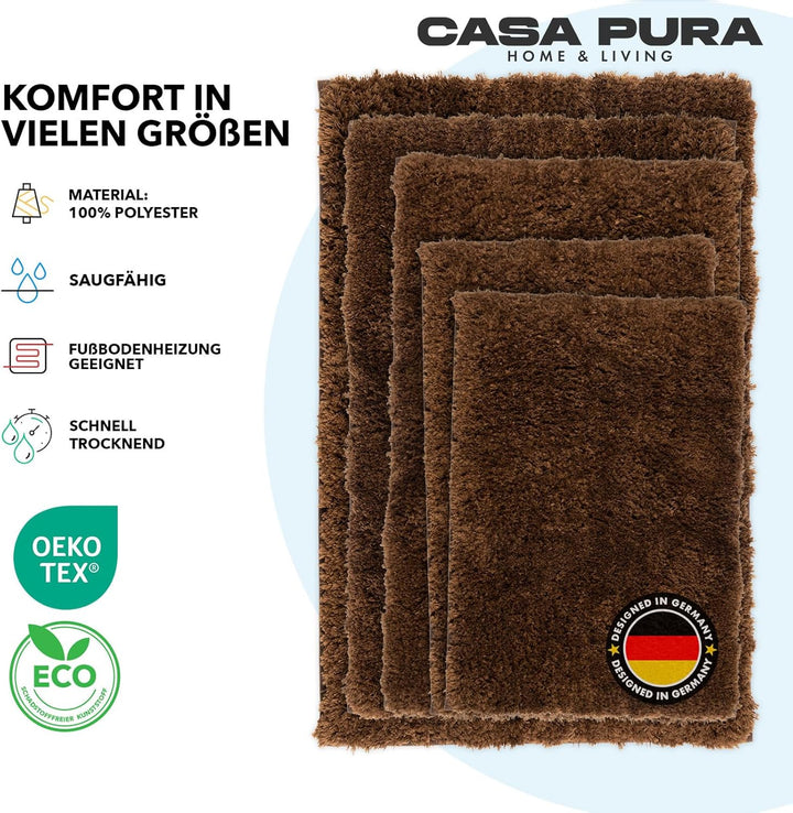 casa pura Badematte braun weicher, Flauschiger Badezimmerteppich in Shaggy Optik, Badvorleger rutsch