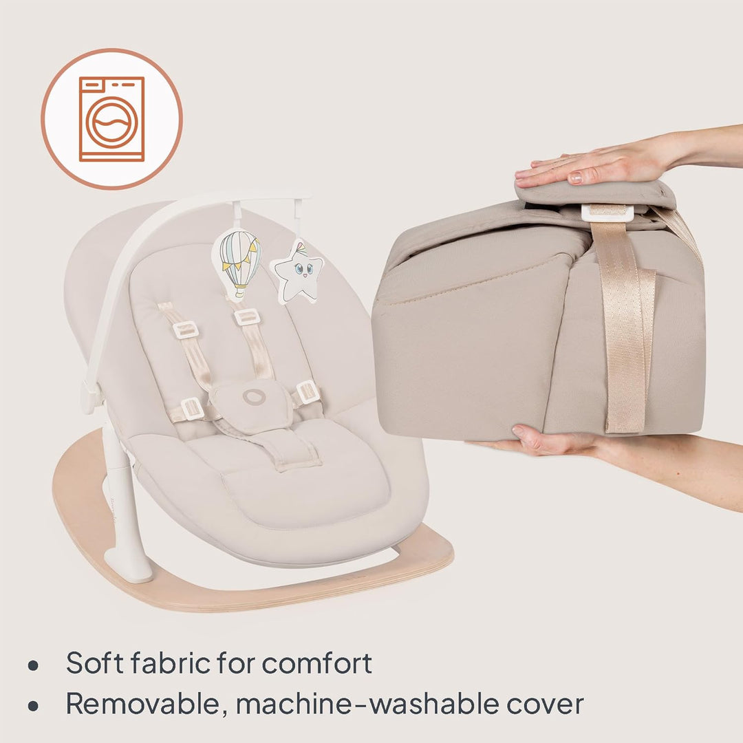 Lionelo Celia Rocker Babywippe ab Geburt bis 9 kg, verstellbare Rückenlehne, 5-Punkt-Gurt, Spielboge