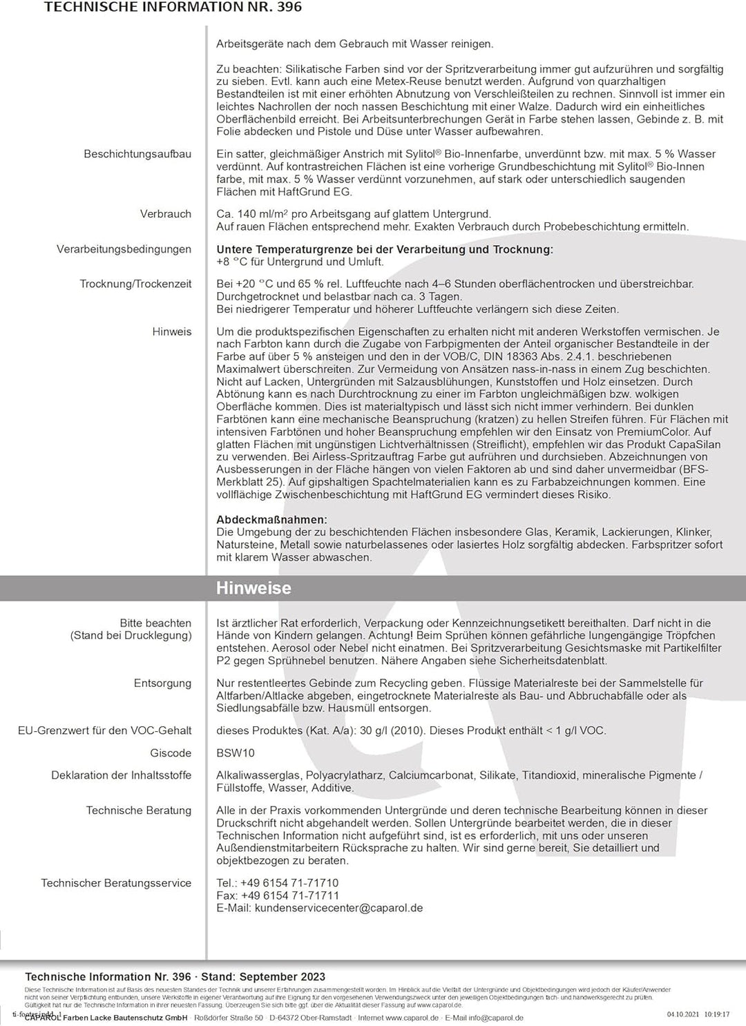 Caparol Sylitol Bio-Innenfarbe Grösse 12,5 LTR, Farbe altweiss (ca. RAL 9010)