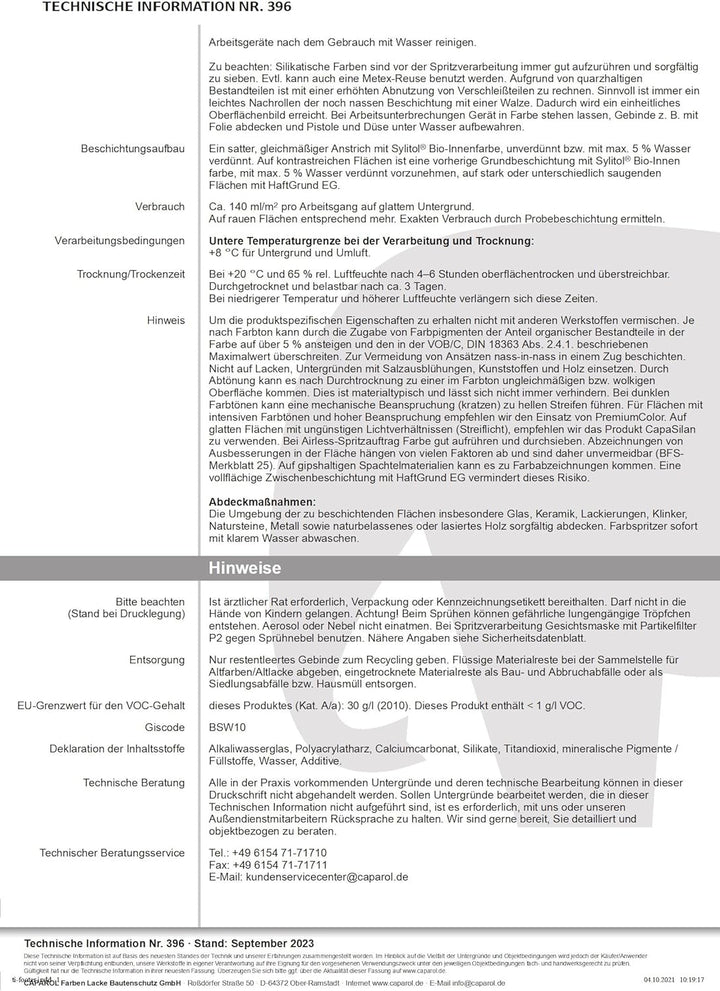 Caparol Sylitol Bio-Innenfarbe Grösse 12,5 LTR, Farbe altweiss (ca. RAL 9010)