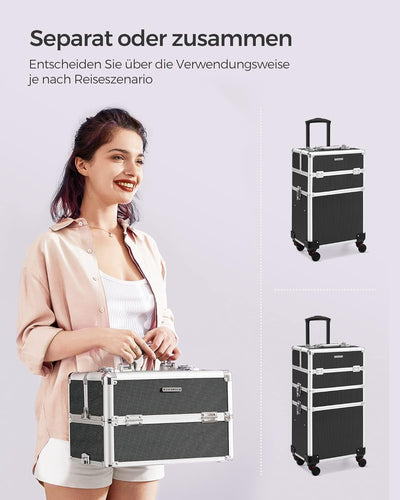 SONGMICS Kosmetikkoffer, Trolley, 4-in-1 Schminkkoffer, gross, Friseurkoffer, 35 x 25 x 79 cm, absch