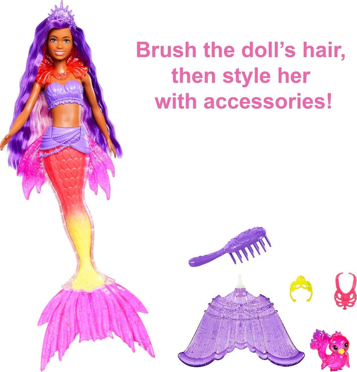 Barbie Mermaid Power, Meerjungfrau Barbiepuppe, schwarze Barbiepuppe mit rosa und lila Haaren, Meerj