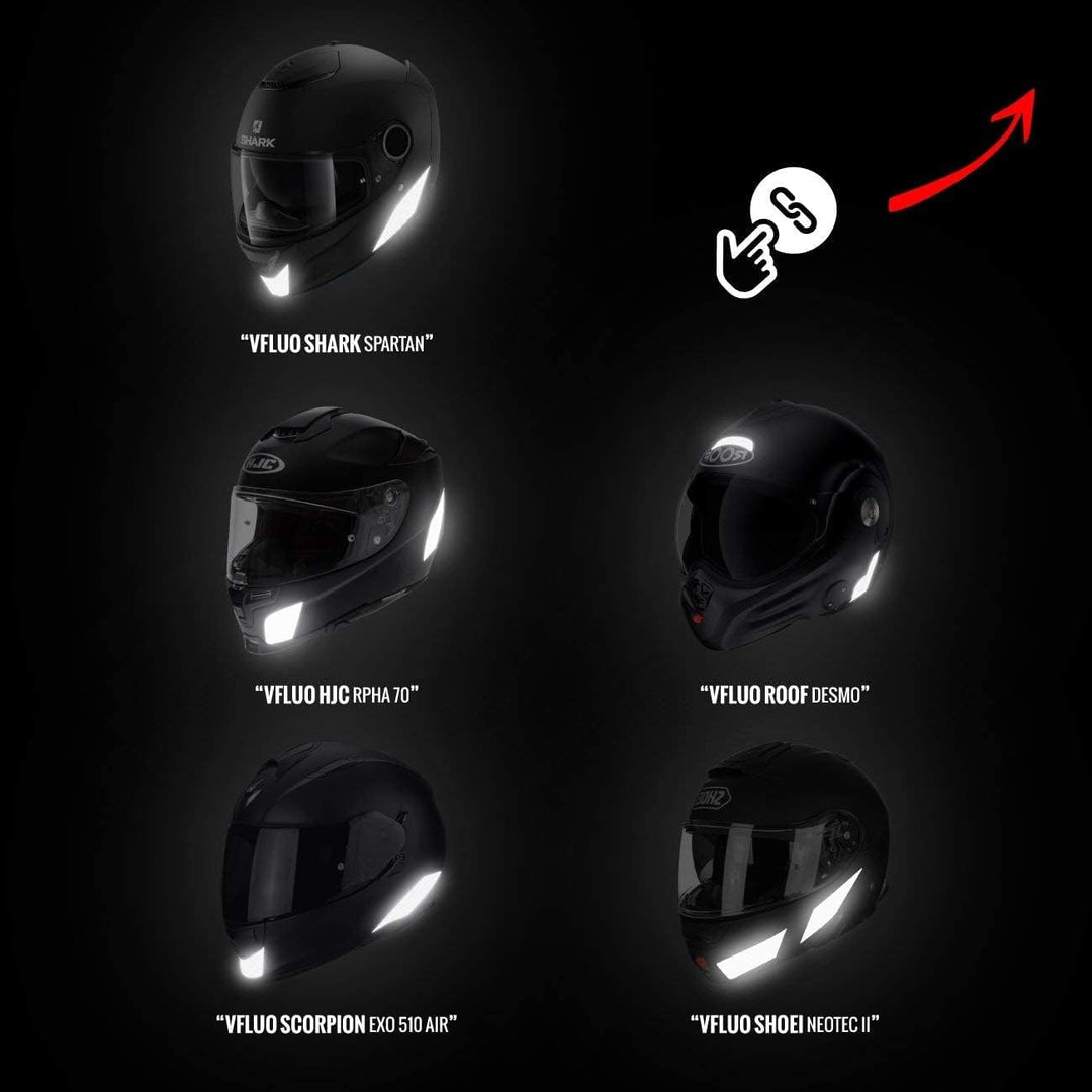 VFLUO - Kit 4 Streifen Schwarz Reflektierende Aufkleber für Motorradhelm - zugelassen für FR-Masse -