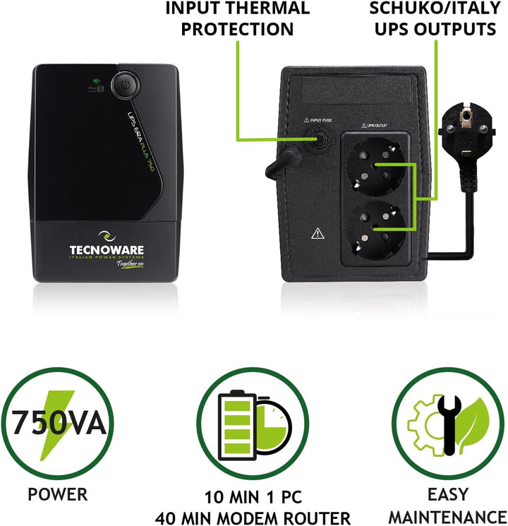 Tecnoware Power Systems - Unterbrechungsfreie Stromversorgung | 750 VA Schutz vor Stromausfällen | A
