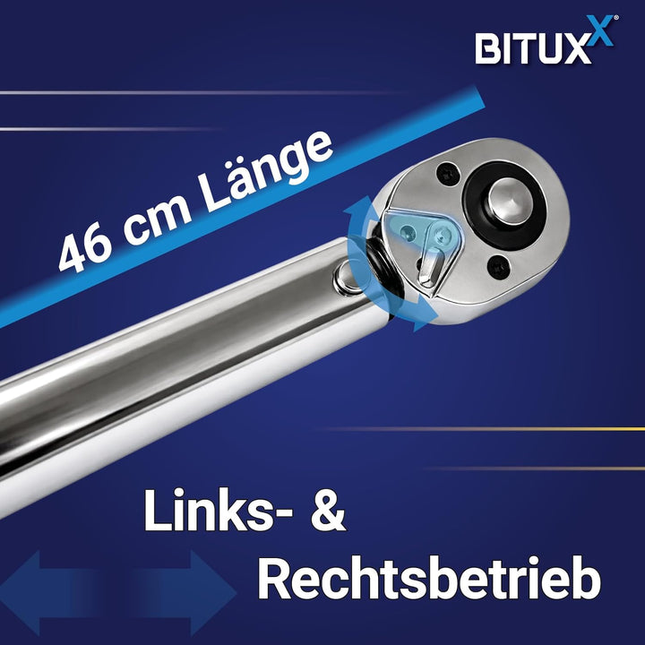 Bituxx® Drehmomentschlüssel Set 1/2" 40-210 Nm Ratsche Drehmoment Schlüssel inkl Felgenschutz Schlag