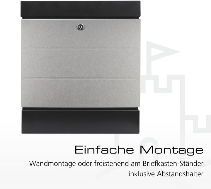 Burg-WÄCHTER Briefkasten mit Zeitungsfach ohne Namensschild, Stahl/Rostfreier Edelstahl, Schutzlack,