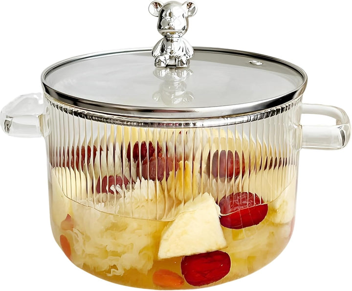 1.5L Glas Kochtopf, Glaspfanne mit Deckel, hitzebeständige Klarglas-Kochpfanne und Pfanne mit Deckel
