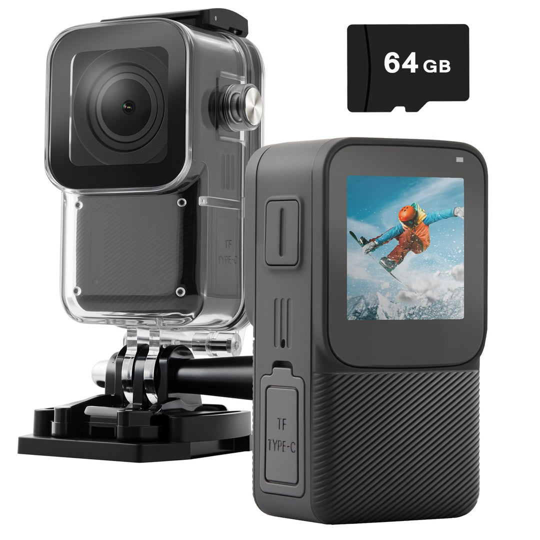 ydi wasserdichte Action Cam 5K/30 FPS, EIS Daumen Unterwasser Actionkamera 30M mit 1,3-Zoll Touchscr