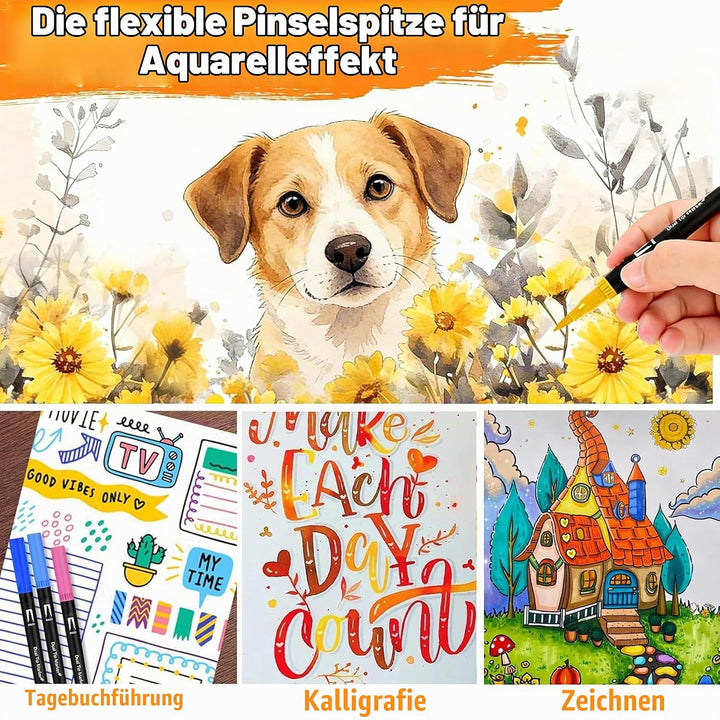 Spardar 120 Filzstifte, Filzstifte Dicke und Dünne, Doppelspitze Mit Schwarzer Tragetasche Und 3 Mal