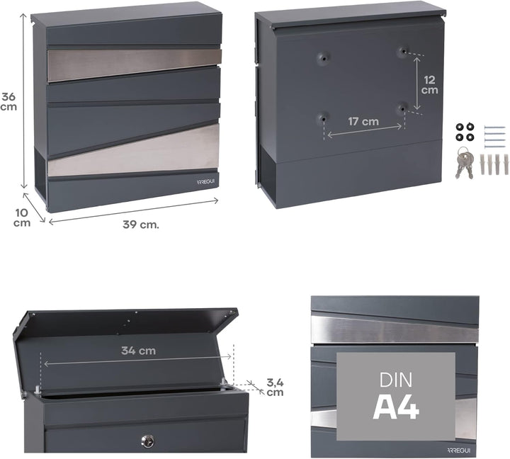 ARREGUI Armor E6905 Designer Briefkasten aus Verzinktem Stahl mit Zeitungsrolle, Postkasten + Zeitun