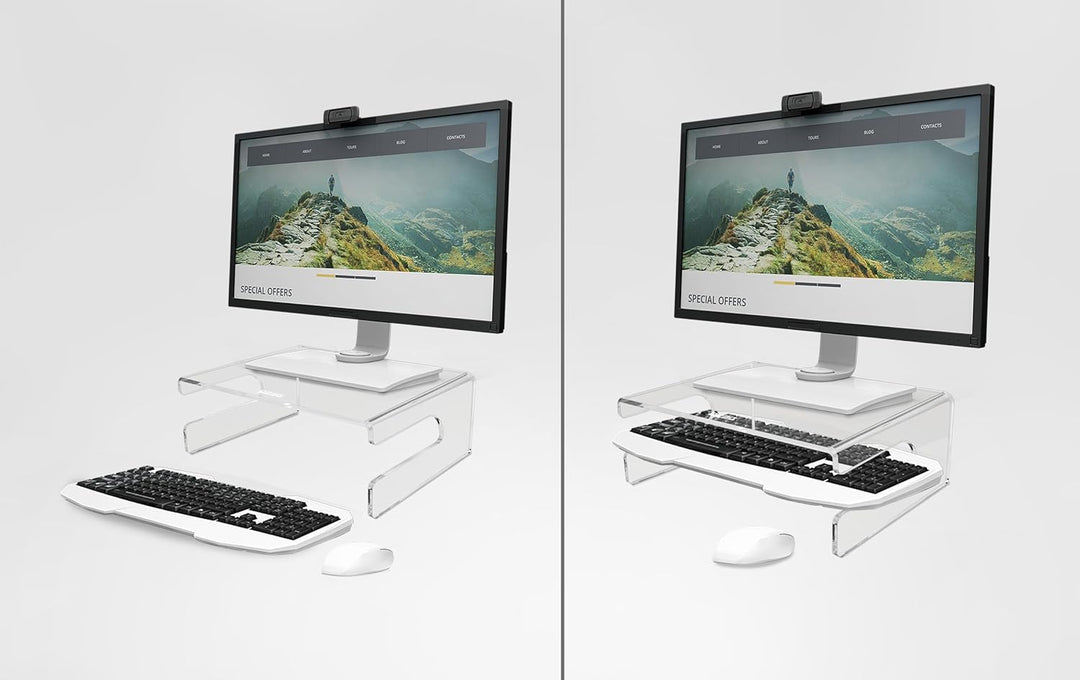 Desq 1537 Monitorständer aus hochwertigen Acryl, transparent Tastatur ablage, Tastatur ablage