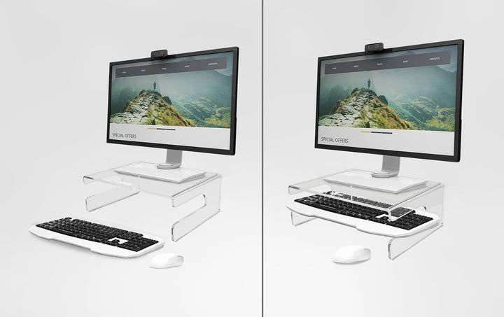 Desq 1537 Monitorständer aus hochwertigen Acryl, transparent Tastatur ablage, Tastatur ablage