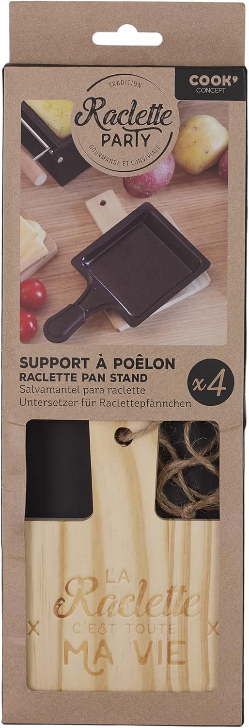 COOK CONCEPT KU6536 Pfannenablage aus Holz, 4 Stück, für Küche, zum Kochen, speziell für Grillplatte