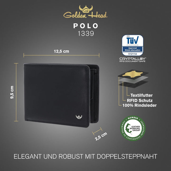 Golden Head Polo RFID Protect Scheintasche 12 cm schwarz, Schwarz