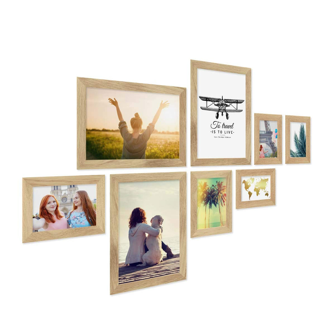 PHOTOLINI Bilderrahmen Set Holz, Fotorahmen Holz Echtholz, 8er Bilderrahmenset Wand Collage, photo f