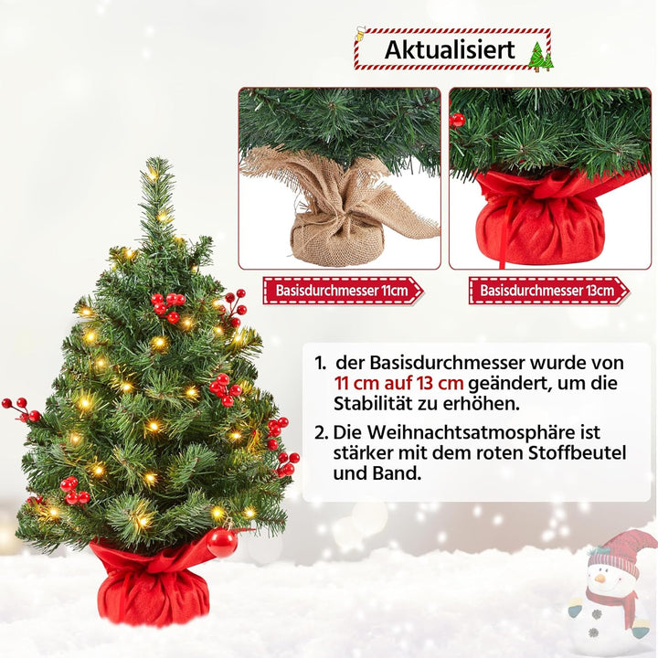 Yaheetech 50cm Mini Künstlicher Weihnachtsbaum mit 35 Warmweiss LED Beleuchtung & 40 Roten Beeren Kl