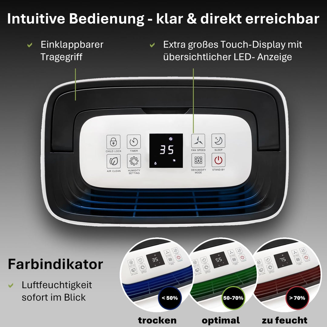 alfda AEF2000 Luftentfeuchter elektrisch 20 L Tag | 20 L Tag, bis 30m², Abschaltautomatik, Hygrostat