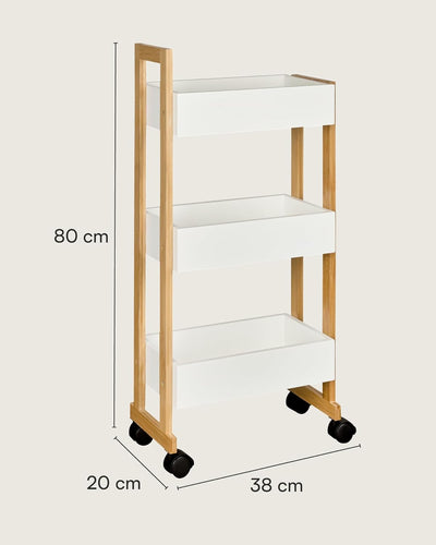 shelfmade Nischenregal Bambus - Küchenwagen schmal - Badregal Rollwagen - Küchenregal weiss, Nischen