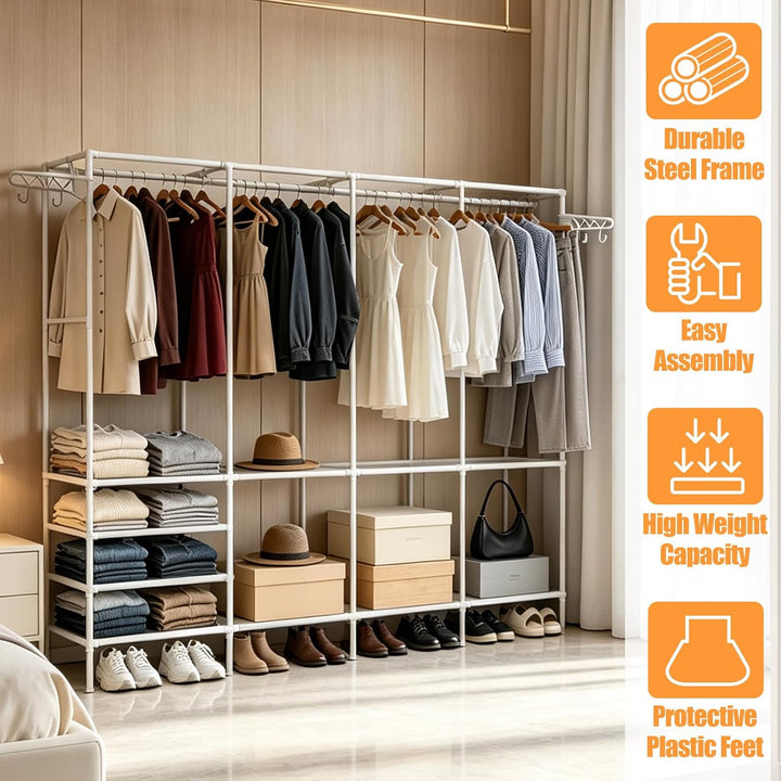 Kleiderständer 4 Ebenen Offener Kleiderschrank Ablagen Garderobe Weiss | Kleiderständer und Ablagen