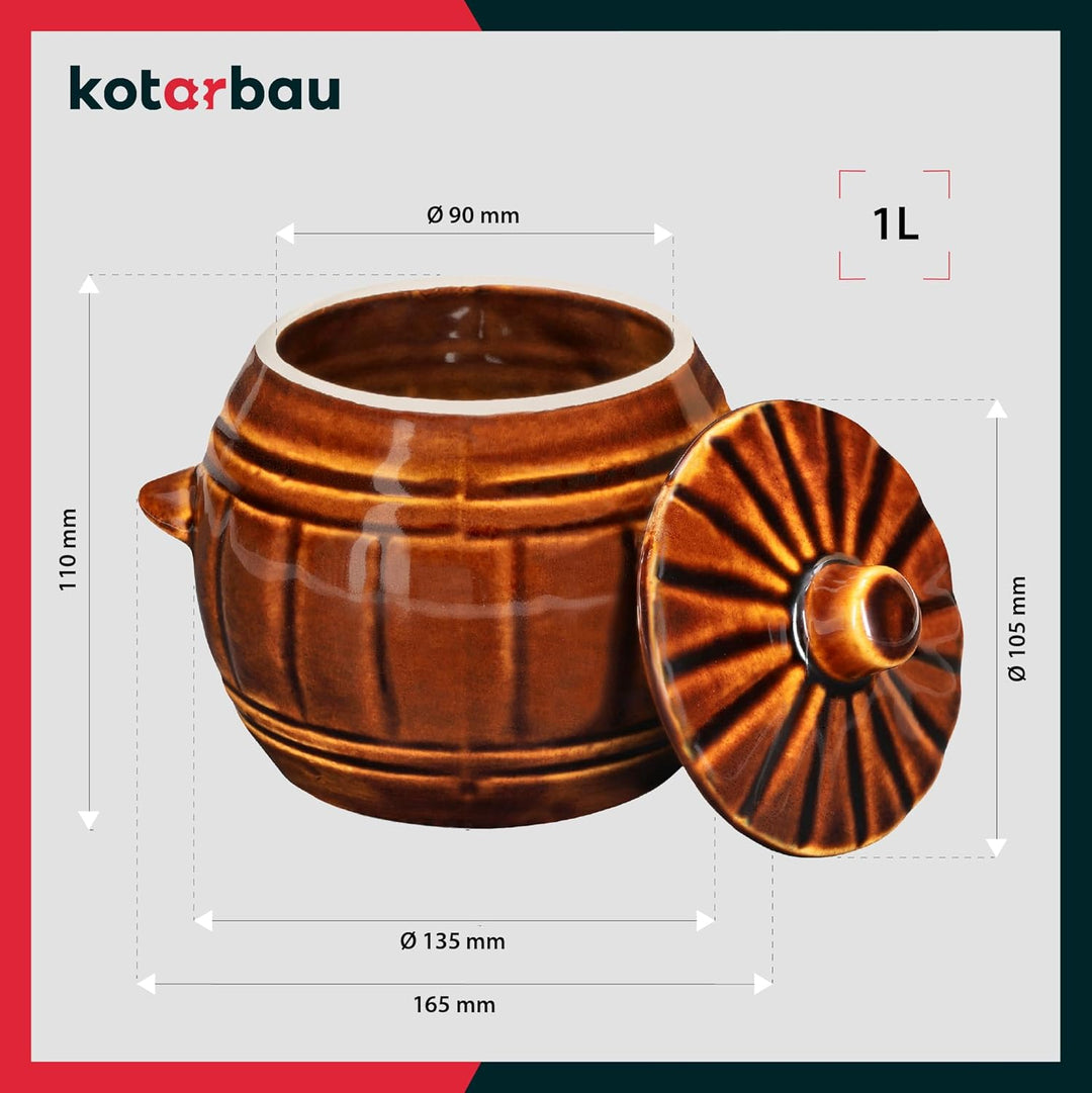 KOTARBAU® Gärtopf Steinguttopf 1 L Sauerkrauttopf Gurkentopf mit Deckel Einmachtopf Keramiktopf Stei