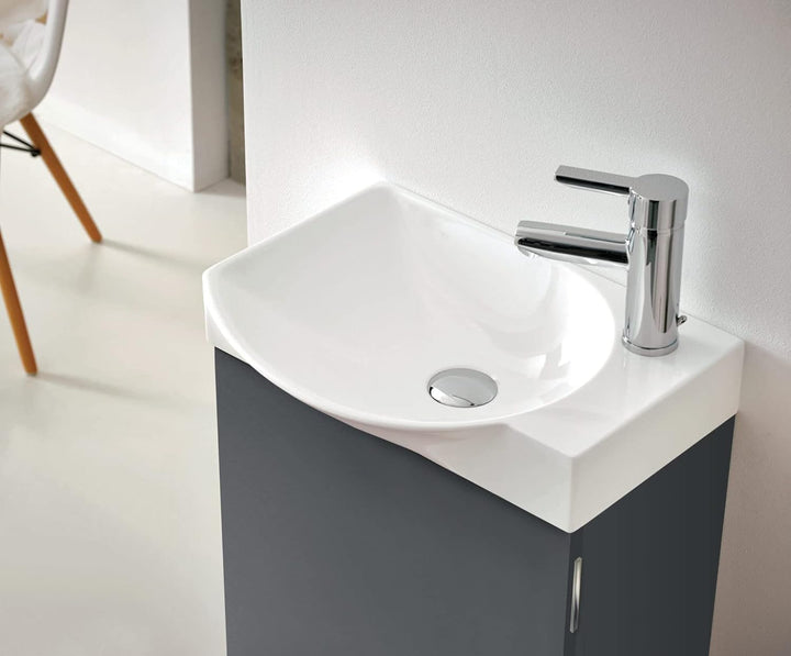 VBChome Badmöbel Set 45 cm Weiss Waschbecken mit Eiche Craft Hängeschrank Waschtisch 1-Türen Soft-Cl