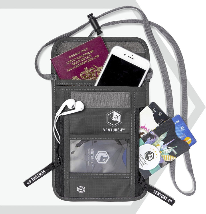 Venture 4TH Travel Neck Wallet with RFID Blocking – Passport Holder Neck Pouch to Keep Your Cash and