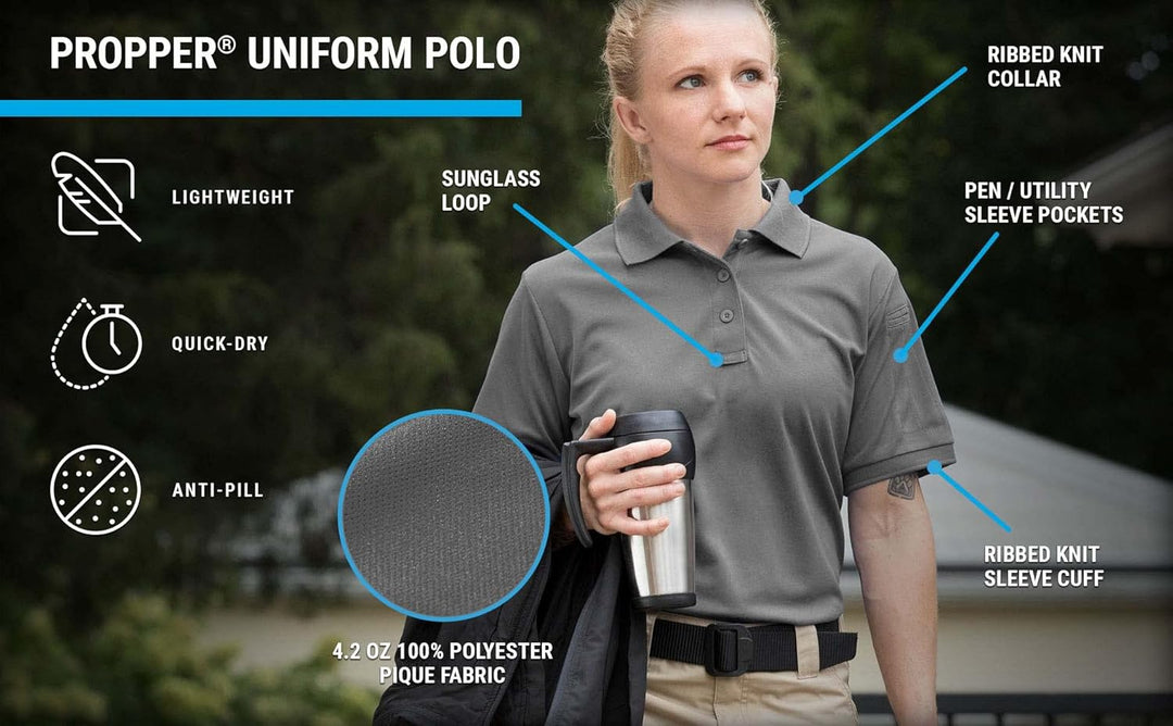 Propper Damen Uniform Polo Short Sleeve L Grau, 100 % Polyester, L Grau, 100 % Polyester
