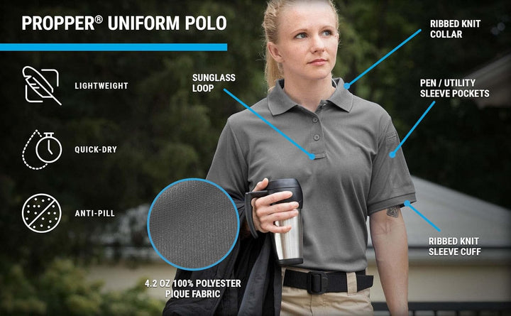 Propper Damen Uniform Polo Short Sleeve L Grau, 100 % Polyester, L Grau, 100 % Polyester