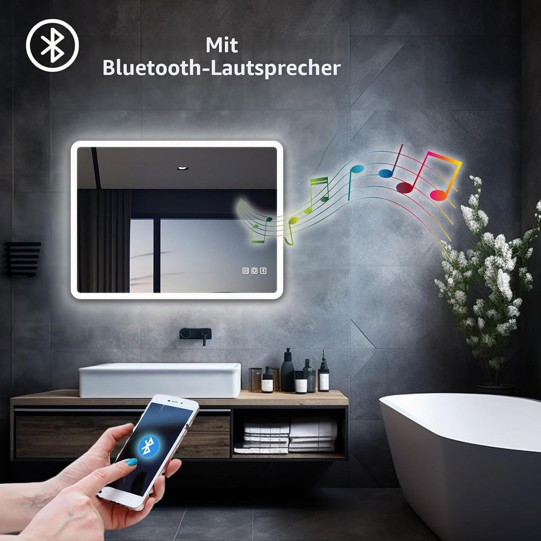 MIQU LED Badspiegel mit Beleuchtung 100x60 cm Badezimmerspiegel, Bad Gross Spiegel mit Bluetooth und