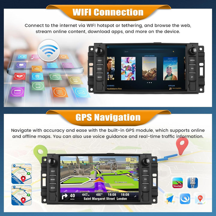 Android 15, 6G+128G 8Kern Autoradio für Jeep Wrangler Compass Grand Cherokee/Chrysler 300C/Dodge Ram