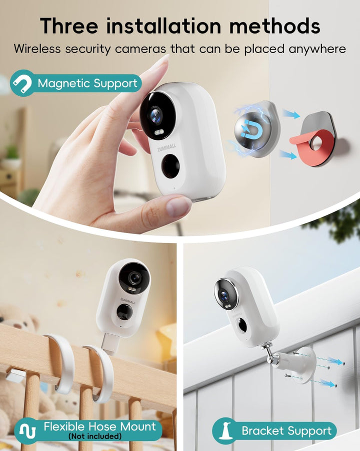 ZUMIMALL Überwachungskamera Aussen Akku, 2K Kabellose Outdoor WLAN IP Kamera mit PIR Bewegungsmelder