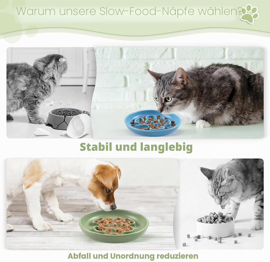 2 Stück Futternapf Katze, Katzennapf Keramik, Schlingnapf Katze, Slow Feeder, Whiskerfreundlicher Ka
