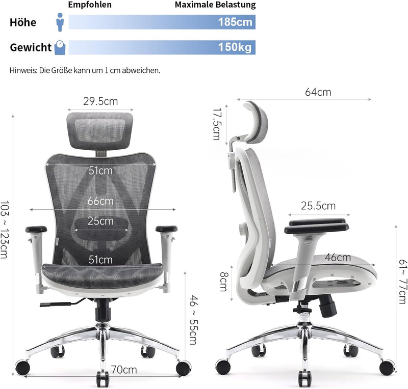 SIHOO M57 Ergonomischer Bürostuhl mit 3-Wege-Armlehnen, Lendenwirbelstütze und Verstellbarer Kopfstü