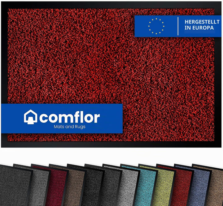 Hochwertige Fussmatte Rot 90x150 gross für Innen &amp; Aussen - Schmutzfangmatte rutschfest, waschbar &amp;
