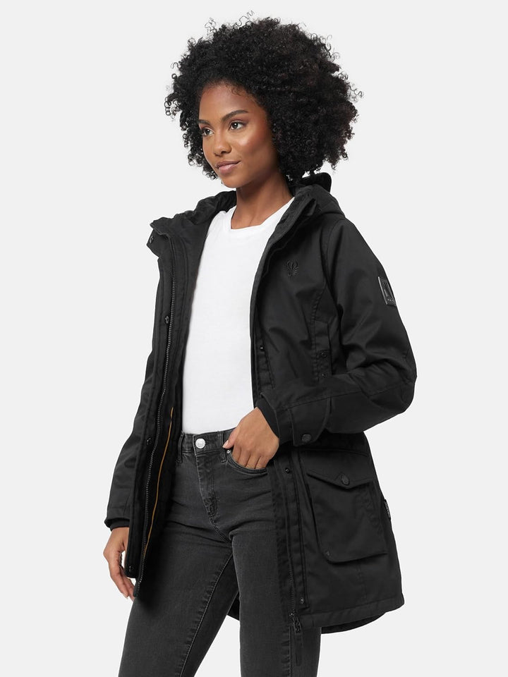Navahoo Damen Übergangsjacke Warmer Kurzmantel Regenjacke wasserdicht mit Kapuze Brinjaa XS-XXL XS S