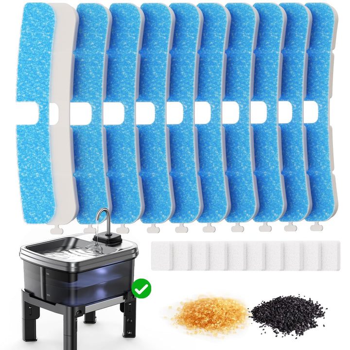 10 Pack Filter & 10 Pack Schwämme Filterersatz für Katzentrinkbrunnen, Katzentrinkbrunnenfilter für
