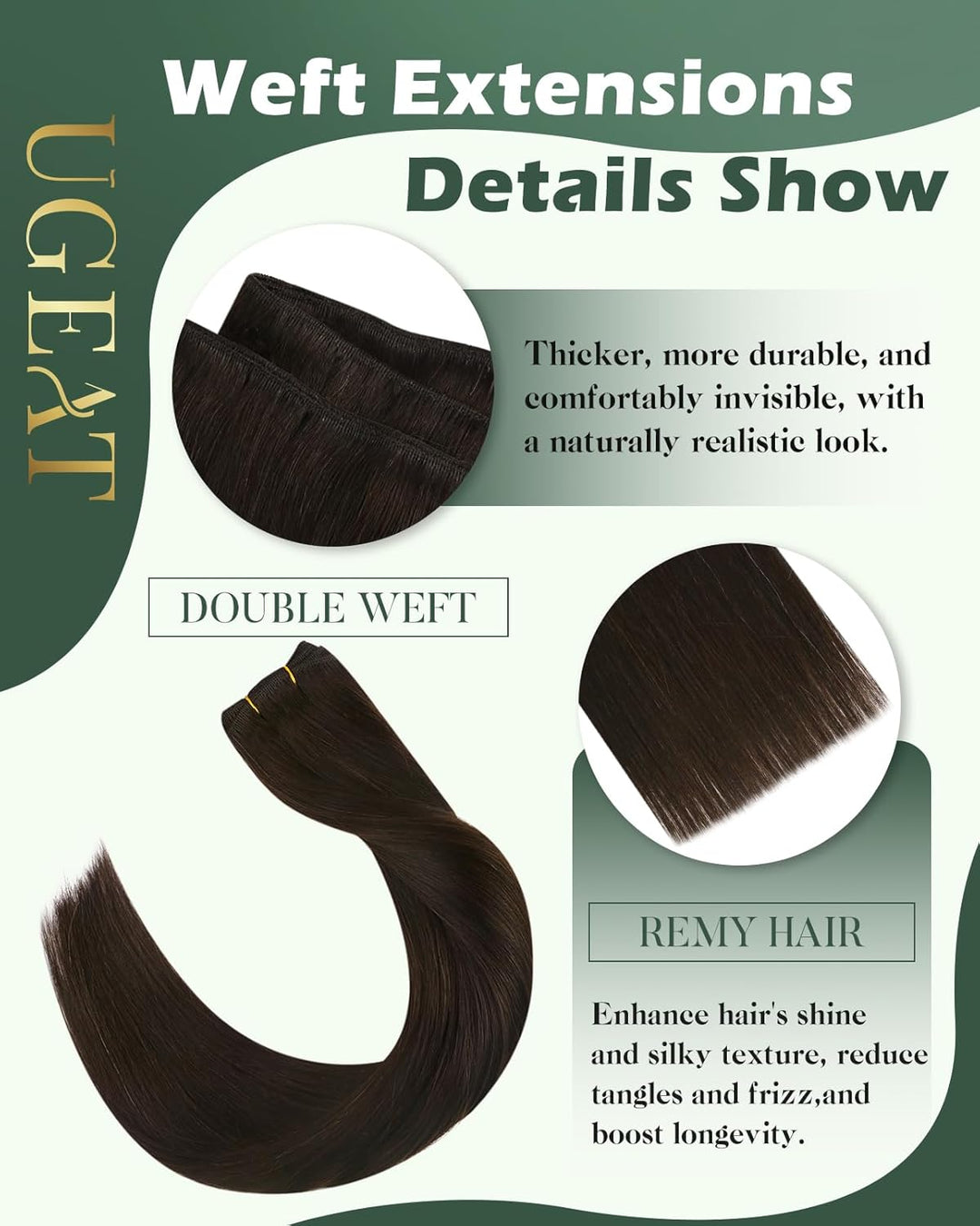 Ugeat Braun Extensions Echthaar Tressen Remy Haartressen Echthaar Zum Einnähen Dunkel Braun Echthaar