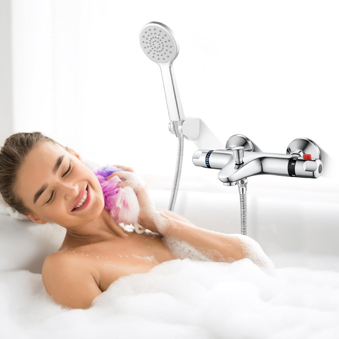 Duscharmatur mit Thermostat aus Messing, Chrom Mischbatterie und Aufputz für Badewanne und Dusche mi