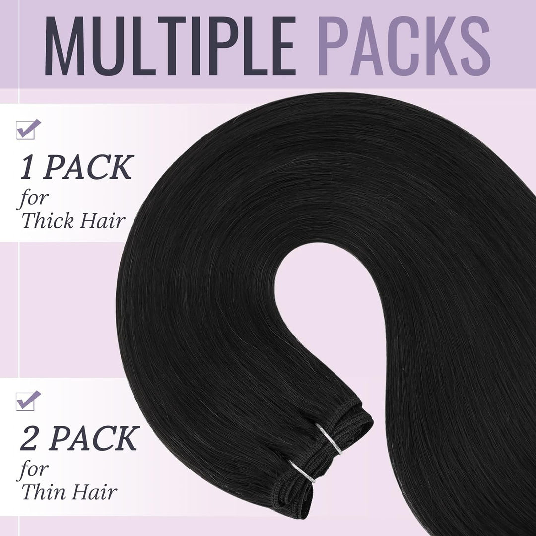fshine Echthaar Tressen Zum Einnähen Pechschwarz Tressen Echthaar Extensiones 50cm/20zoll 100 Gramm