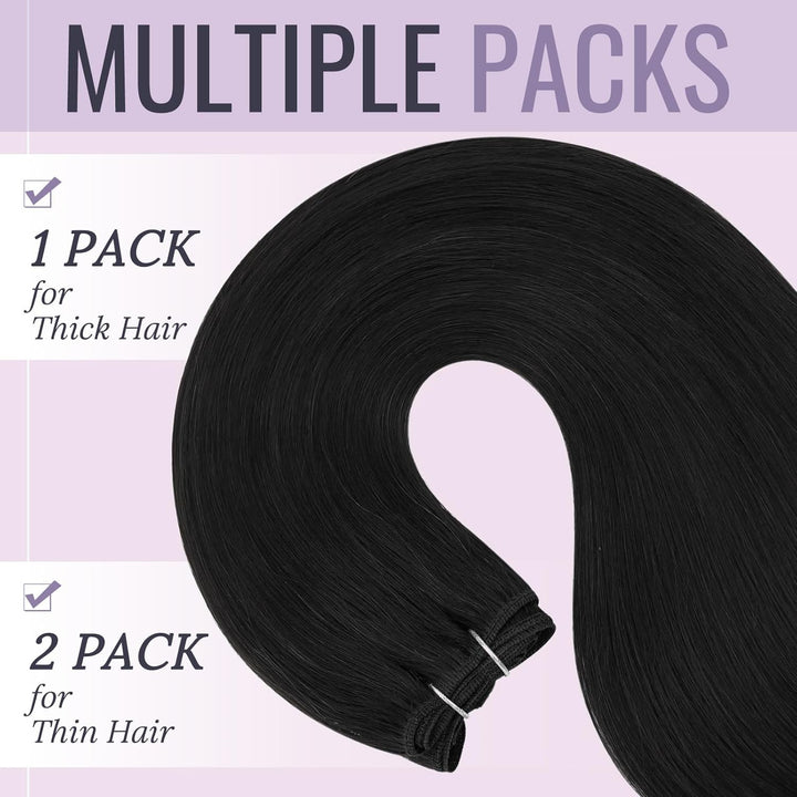 fshine Echthaar Tressen Zum Einnähen Pechschwarz Tressen Echthaar Extensiones 50cm/20zoll 100 Gramm
