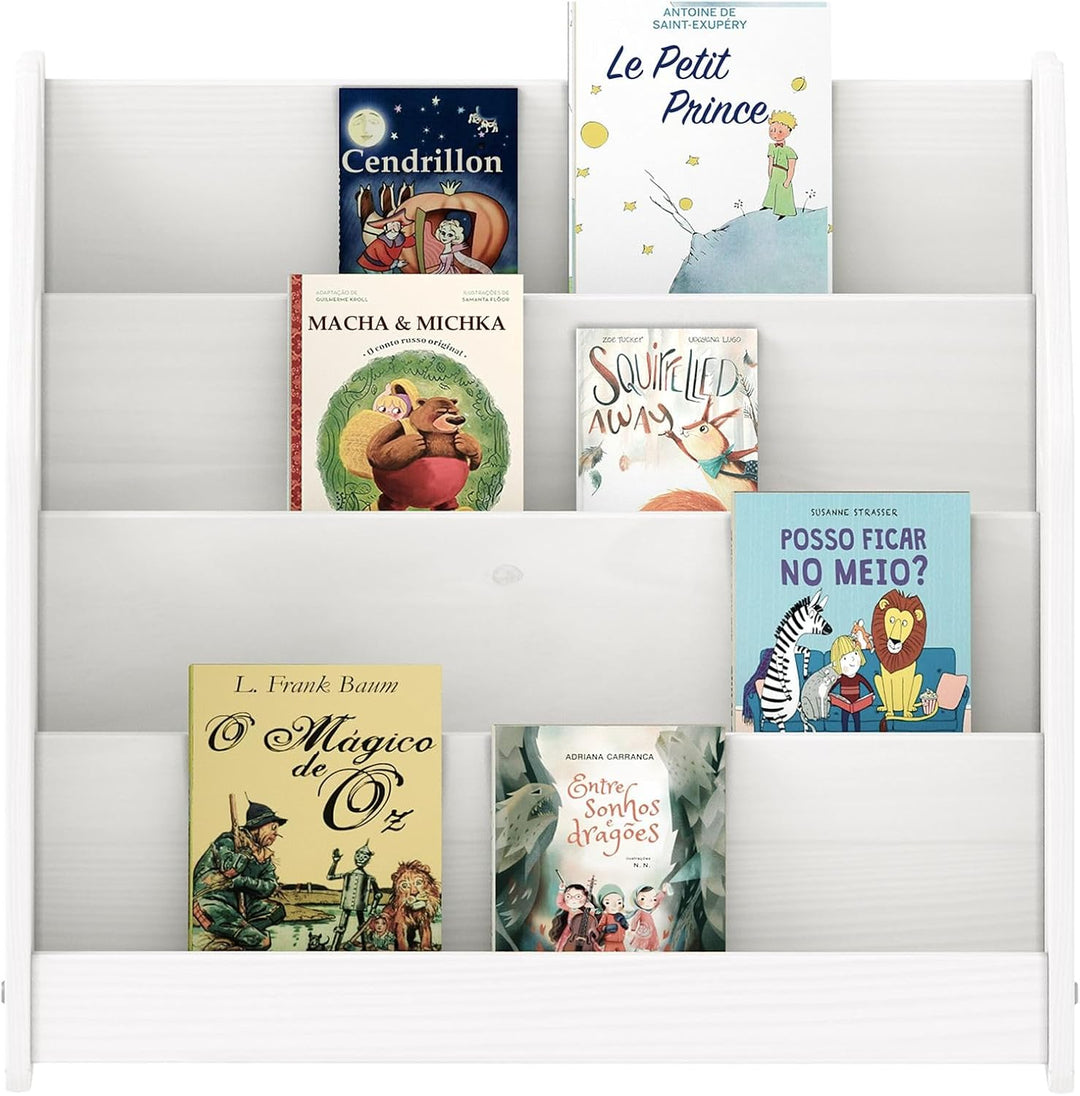 IDIMEX Bücherregal Bruno 4 Fächer aus Massivholz - weiss Montessori Bücherregal für Kinderzimmer, St