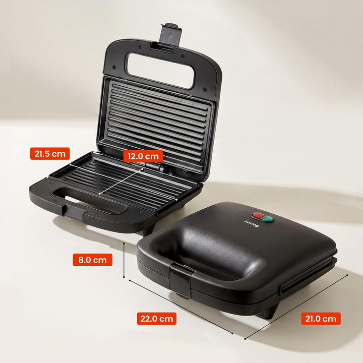 QuickBite Toaster, Sandwichmaker, Sandwich, Antihaftbeschichtung, 1000W, Panini, Schwarz Schwarz 24,
