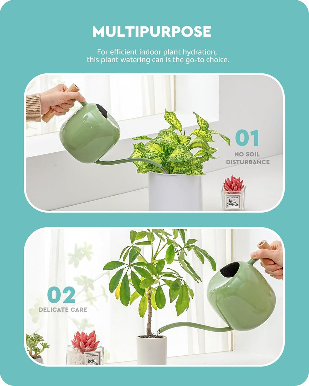 Baffect Giesskanne für den Innenbereich, 1,2 l, Edelstahl, Bonsai-Giesskanne mit glattem Griff, Meta