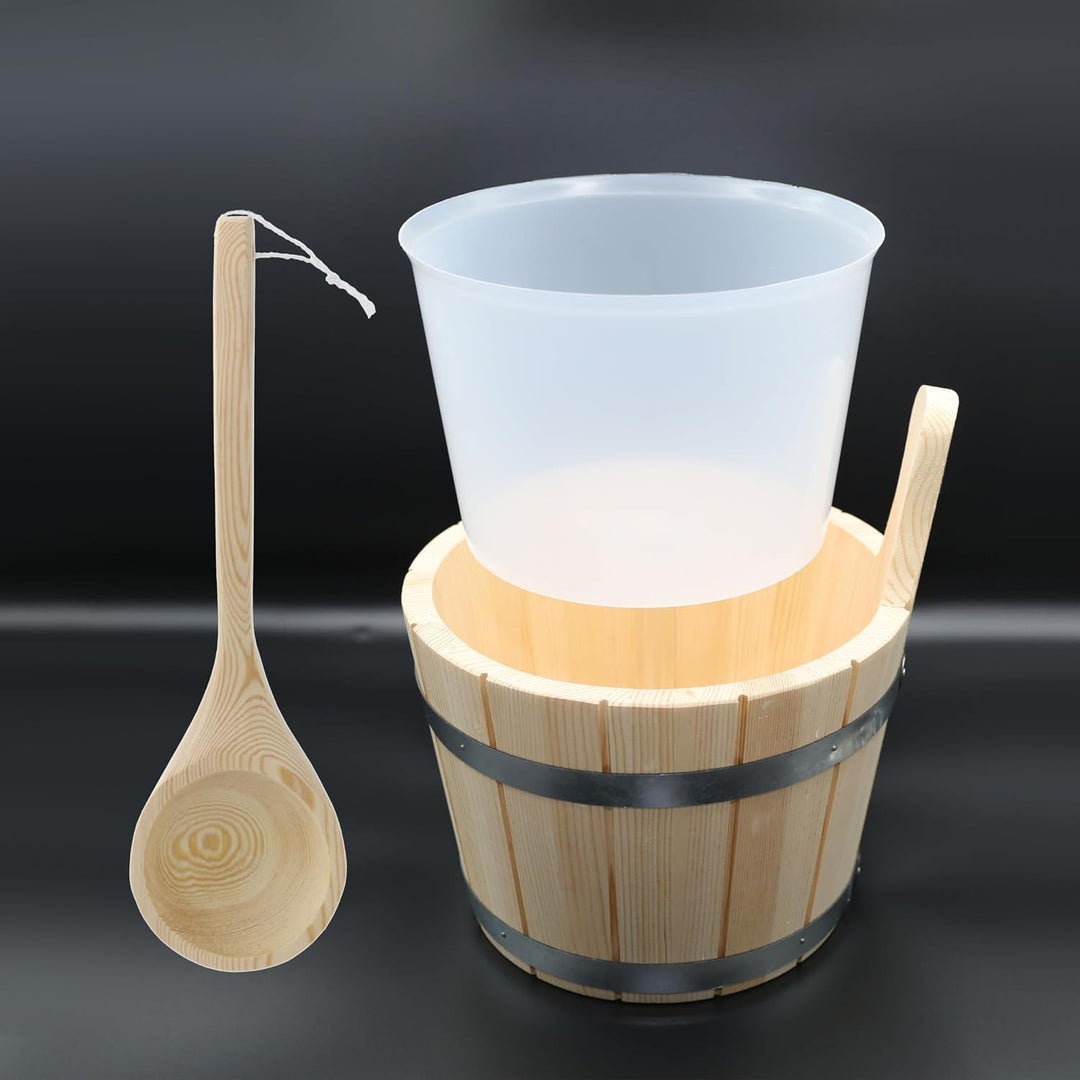 HAF® Saunakübel Set Nadelholz 5 Liter mit Einsatz und 40cm Saunakelle aus Kiefernholz | Feuchtigkeit