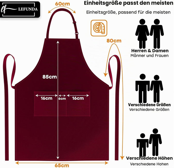 LEFUNDA® Kochschürze Wasserdicht Schürze mit 3 Taschen Verstellbare Grillschürze mit langen Bändern