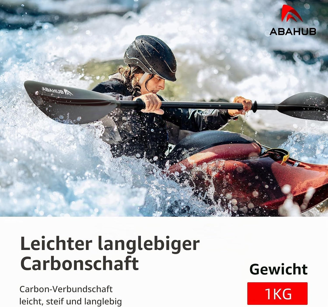 Abahub Carbon Kajak Paddel 230cm/220-240cm verstellbar, mit Paddelleine | Für Kajakfahren, Ruderboot